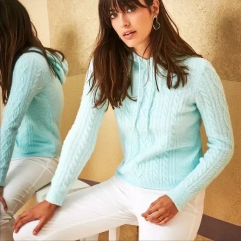 Court & Rowe Womens Ivy Calling Hooded Cable Knit Sweater in Cool Mint S…
